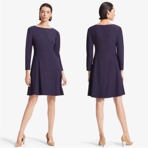 M.M.LaFleur Emeline Boatneck Fit & Flare Sleeve Dress Eggplant Purple size 10